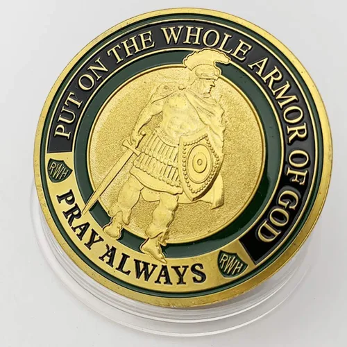 Vista 2 de Moneda de desafío de armadura de Dios, Medallón de coleccionista de monedas de oración
