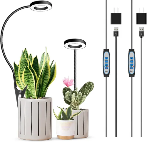 Vista 11 de Luz de cultivo con clip, luces de plantas de halo de 6000 K para cultivar plantas pequeñas, lámpara LED de espectro completo con temporizador