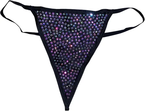 Vista 2 de Victorias Secret Bragas de diamantes de imitación muy sexys brillantes con tanga en V color negro talla M Negro M