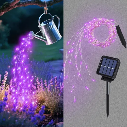 Vista 10 de Luces de cascada de hadas solares para exteriores, impermeables, 200 LED, 8 modos, luz de regadera (SIN REGADERA), luces de cadena alimentadas por