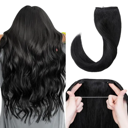 Vista 26 de MY-LADY - Extensiones de cabello humano real, extensiones de cabello humano real, 12 pulgadas, color negro azabache, extensiones de cabello largo