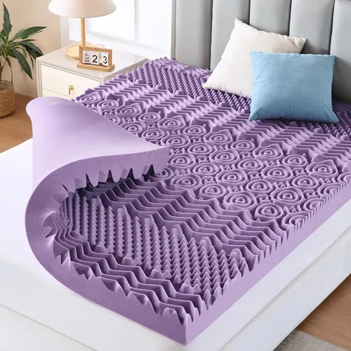 Vista 11 de MUXHOMO - Cubrecolchón de espuma de 2 pulgadas, tipo colmena de 7 zonas, con gel refrescante de lavanda para dolor de espalda, certificado