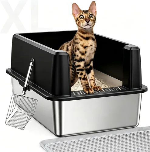 Vista 14 de WoofiGo Caja de arena cerrada de acero inoxidable para gatos con tapa, caja de arena extra grande XL para gatos grandes, bandeja de arena de metal