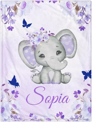 Vista 23 de J&SBGFT Manta de bebé niña personalizada, manta de recepción de elefante, regalo personalizado de artículos esenciales para recién nacidos, 30 x 40