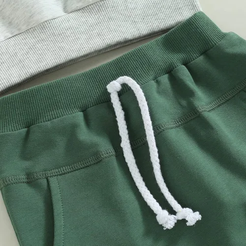 Vista 6 de Conjunto de traje de verano para bebé niño pequeño, manga corta, cuello redondo, letras impresas, lindo traje de verano, conjunto de 2 piezas