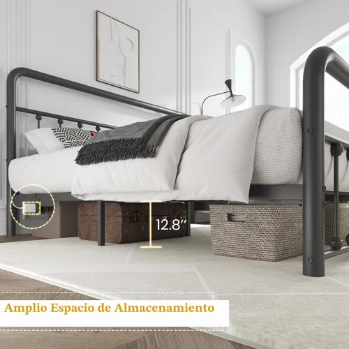 Vista 4 de Fluest Marco de Cama Full de 14 Pulgadas Marco de Cama de Plataforma de Metal Clásico con Estación de Carga y LED, Cabecero/Pie de Cama