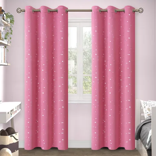Vista 29 de BGment Cortinas opacas para dormitorio infantil, con aislamiento térmico, con ojales, estampado de estrellas plateadas, cortinas para oscurecer