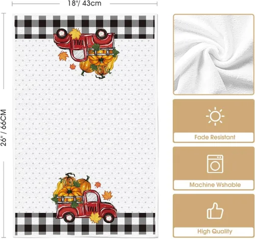 Vista 6 de Artoid Mode Juego de 2 toallas de cocina de otoño con diseño de calabaza y gnomo de búfalo, 18 x 26 pulgadas, diseño de hojas de arce estacionales
