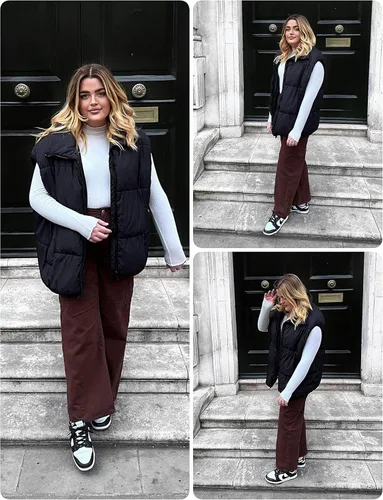 Vista 9 de Huaqiao Chaleco acolchado para mujer, cuello alto, sin mangas, con cremallera, chaleco de invierno