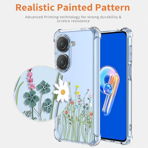Vista 3 de Zenfone 9z AI2202 - Funda para teléfono con protector de pantalla, transparente con patrones de jardín de flores, funda protectora para Asus Zenfone