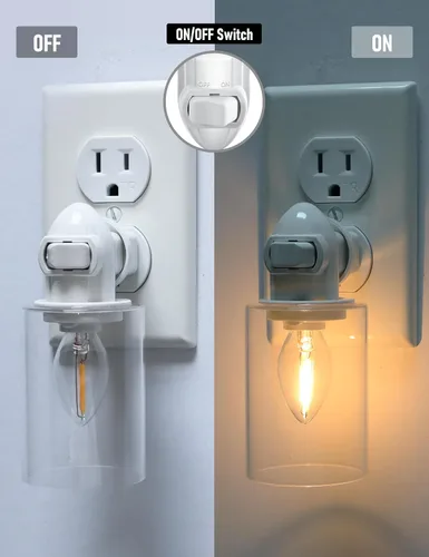 Vista 2 de Moderna luz nocturna enchufable con interruptor de encendido y apagado, paquete de 2 luces LED de noche de 0.5 W enchufables en el enchufe de pared