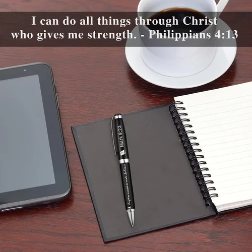 Vista 4 de Chinco Juego de 2 bolígrafos con versículo bíblico cristiano, regalos para pastores para hombres con caja y 2 recambios, bolígrafos inspiradores