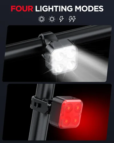 Vista 3 de Akale Bike Lights Set, Rechargeable Bicycle Lights Front and Rear, 4 Light Mode Options, Bike Headlight, IPX4 Waterproof, Easy to Install for Men