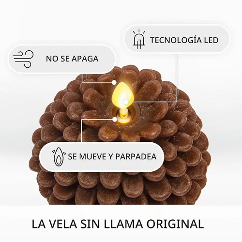 Vista 2 de Luminara Pinecone - Velas sin llama, con acabado marrón tiza, figuras de piña, velas LED de cera real sin perfume, funcionan