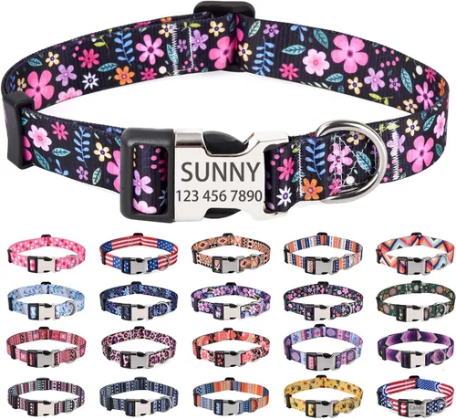 Vista 6 de Mihqy Collares de perro personalizados, collar de perro personalizado con nombre y número de teléfono, múltiples patrones y 4 tamaños de collar