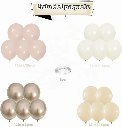 Vista 5 de Globos Beige Neutro Dorado Rosado 50 unidades de 12 pulgadas, globos de látex dorado champagne rosado, globos de helio blanco arena, nude, apricot