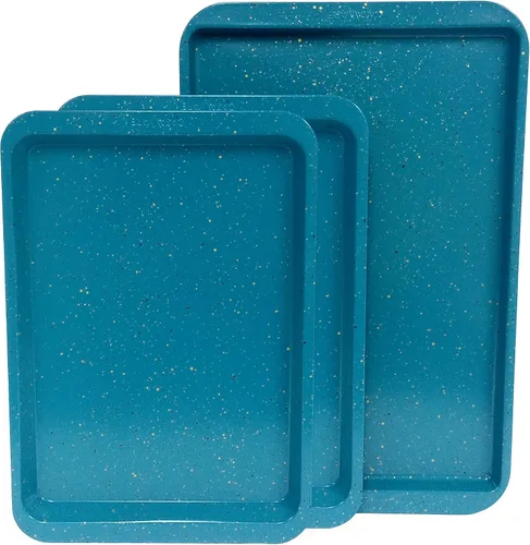 Vista 2 de casaWare Juego de 3 bandejas de galletas de varios tamaños (granito azul)