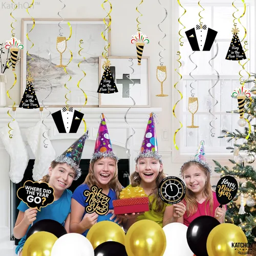 Vista 7 de KatchOn, Remolinos colgantes de Feliz Año Nuevo 2026 – Paquete de 30, NO DIY Suministros para fiesta de Año Nuevo 2026 Decoraciones de Año Nuevo