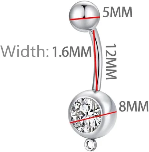 Vista 4 de Anillo de ombligo de acero inoxidable 14G, joyería gótica para el cuerpo, bonito colgante de diente 3D para mujer, higienista dental