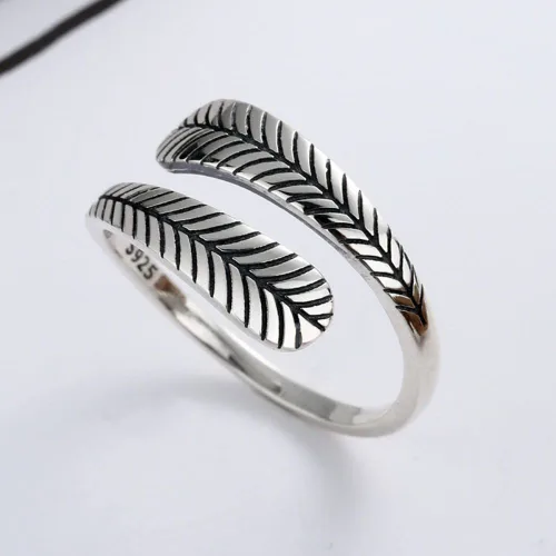 Vista 5 de BOKIIWAY 925 Sterling Silver Leaf Ring Statement Vintage Finger Ring Silver Fashion Party for Women Girl Jewelry Gifts