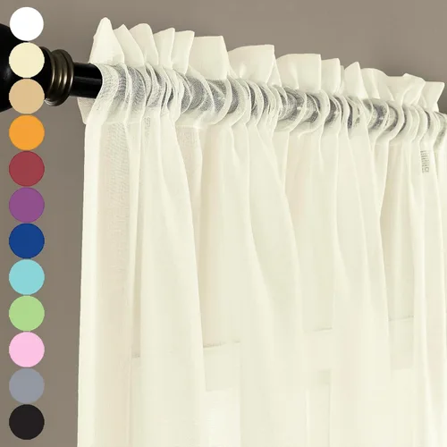 Vista 106 de MYSTIC-HOME Juego de cortinas de niveles transparentes blancas para cocina de 24 pulgadas de largo, tratamiento de cortinas para ventanas pequeñas