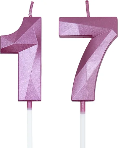 Vista 9 de Velas de cumpleaños número 17 y 71 para pastel, velas doradas con forma de diamante 3D con forma de diamante, decoraciones de cumpleaños