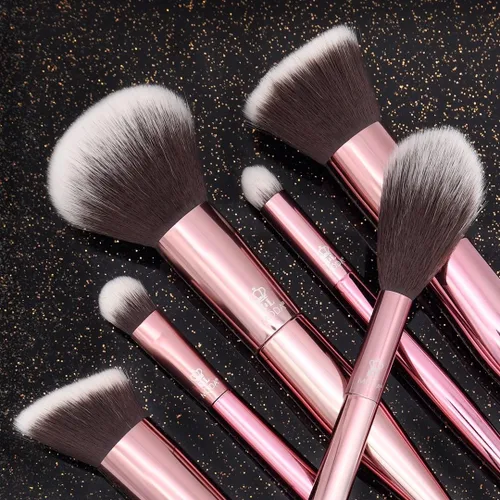 Vista 2 de MODA Kit de 6 brochas de maquillaje de rosas de edición limitada, incluye polvo, licuadora angular, tez, difusor, sombra y pinceles de ojos ahumados