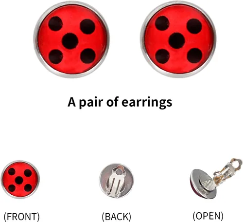 Vista 4 de Máscara de lagybug + aretes de clip de mariquita para mujeres y niñas, juego de máscara roja y aretes de mariquita para niñas y mujeres, cosplay