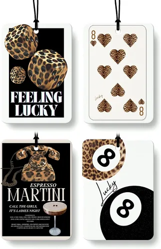 Vista 10 de Ambientador de coche de 8 bolas con estampado de leopardo de moda, 6 unidades, retro coqueta, guepardo, póquer, ambientador colgante para bar