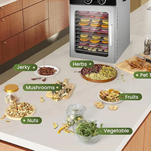 Vista 4 de Deshidratador de alimentos con perilla inteligente de pantalla digital, para carne seca, fruta, carne, hierba, carne de res, champiñones, secadora