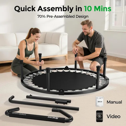 Vista 6 de BCAN 40"/38" Foldable Mini Trampoline, Rebounder Trampoline for Adults, U/T Adjustable Foam Handle, Exercise Rebounder for Adults Indoor/Garden