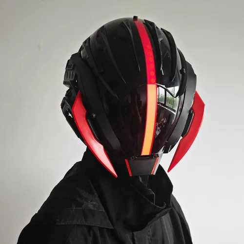Vista 2 de KYEDAY Máscara punk cosplay para hombres, máscaras samuráis de cosplay, regalos para fiesta de Halloween, accesorios de festival de música