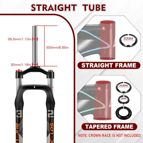 Vista 5 de BUCKLOS 26 x 4.0 pulgadas Fat Tire MTB Horquilla de suspensión, 3.937 in cubo de espaciado de viaje 5.315 in 1 1/8 tubo recto Bloqueo manual 0.354