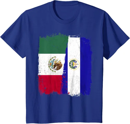Vista 55 de Camiseta con la bandera mexicana de El Salvador con la mitad de la bandera mexicana de El Salvador