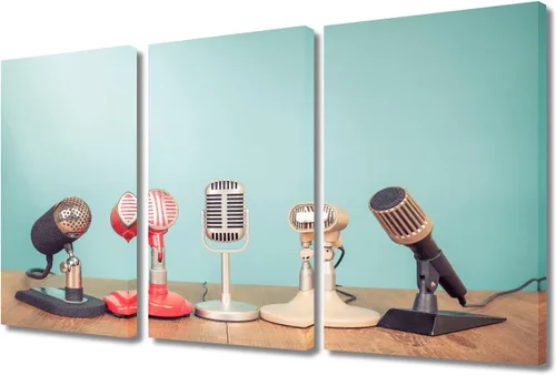 Vista 9 de TUMOVO Arte de pared de estilo retro, grupo de dispositivos electrónicos antiguos de radio, pinturas de imágenes, 3 piezas, lienzo, decoración