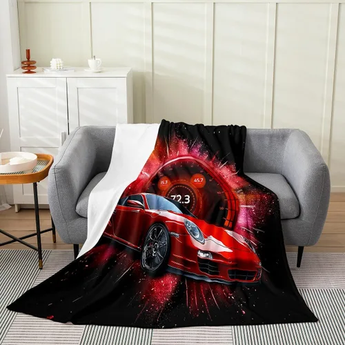 Vista 10 de Erosebridal Manta roja de coche de carreras para niños y adolescentes, manta fresca de coche de carreras de 40 x 50 pulgadas, manta de forro polar