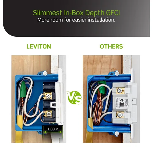 Vista 6 de Leviton SmartlockPro receptáculo resistente al clima, comprobación automática, con guía de luz e indicador LED, GFWT1-E Negro