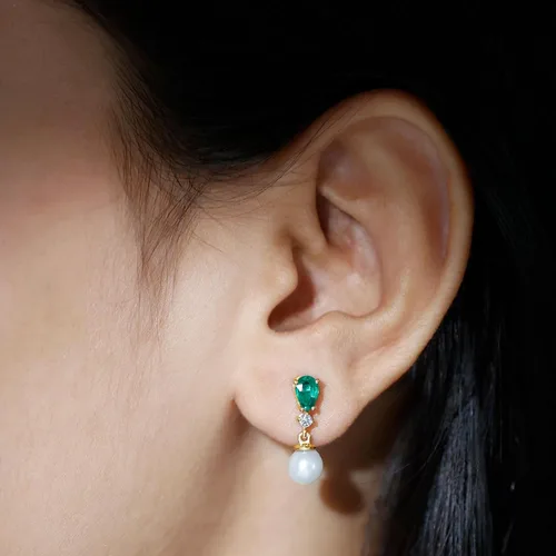 Vista 3 de Aretes colgantes de perlas seleccionadas a mano, joyería de boda nupcial para ella