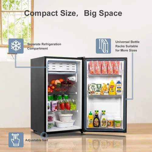 Vista 2 de Mini refrigerador de 3.2 pies cúbicos sin congelador, puerta individual con termostato ajustable de 7 niveles, refrigerador compacto