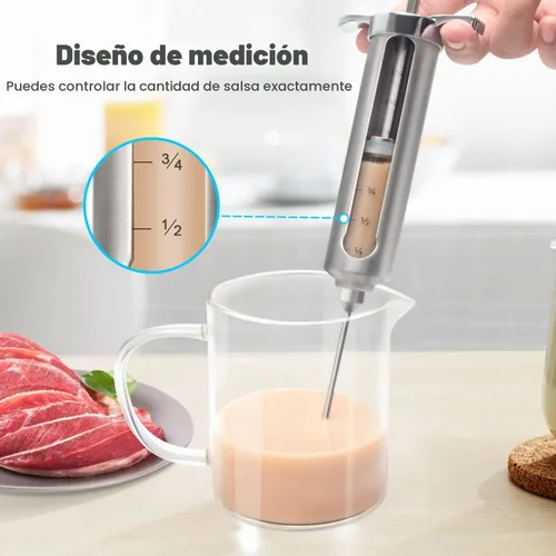 Vista 5 de Ofargo Kit de inyector de carne para ahumador con 3 agujas de jeringa inyectoras de barbacoa sabor marinada, adobos inyectores para carnes, pavo