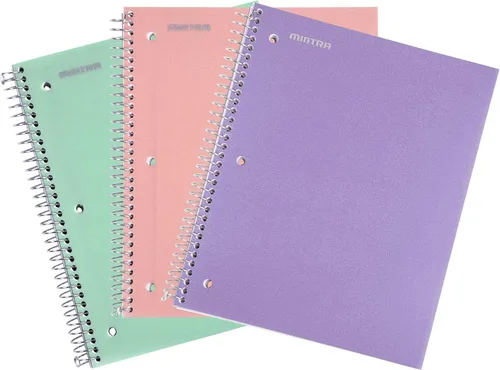 Vista 24 de Mintra Office Cuaderno con espiral duradero, 3 materias, azul pervinca (Arctic Ice), amarillo claro (Sun Yellow) y rosado claro (Spring Pink)