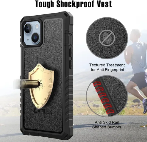 Vista 4 de Funda para iPhone 13/14 [6.1 pulgadas], a prueba de caídas de grado militar de 12 pies, resistente cobertura de cuerpo completo de 360°