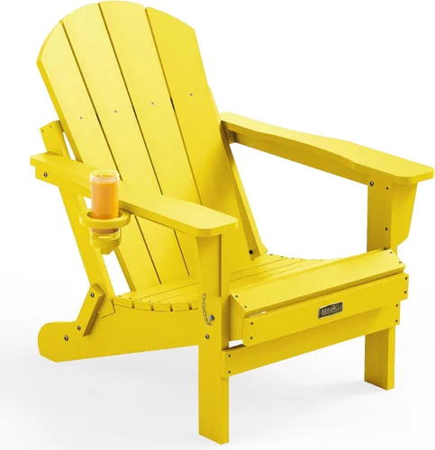 Vista 13 de SERWALL Silla Adirondack plegable para exteriores, silla de patio con portavasos - Ejército
