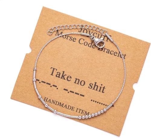 Vista 247 de JoycuFF Pulseras inspiradoras de código morse para mujeres, cuentas de plata, joyería con mantra de motivación, regalos para ella