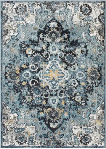 Vista 3 de LUXE WEAVERS Alfombra marroquí de medallón azul de 5 x 7 para salas de estar