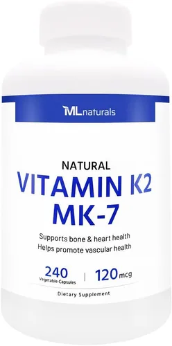 Vista 3 de ML Naturals Vitamina K2 MK-7 120mcg (por porción) - 120 cápsulas vegetales - All-Trans MK-7 - Apoya la salud ósea y cardíaca