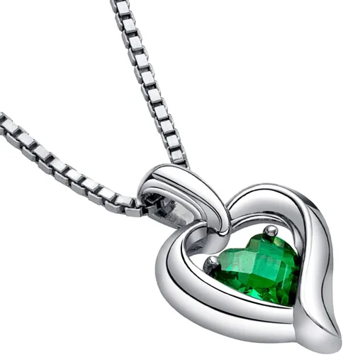Vista 3 de Peora Sterling Silver Heart in Heart Solitaire Pendant Necklace for Women in Various Gemstones, Heart Shape 6mm, with 18 inch Italian Chain