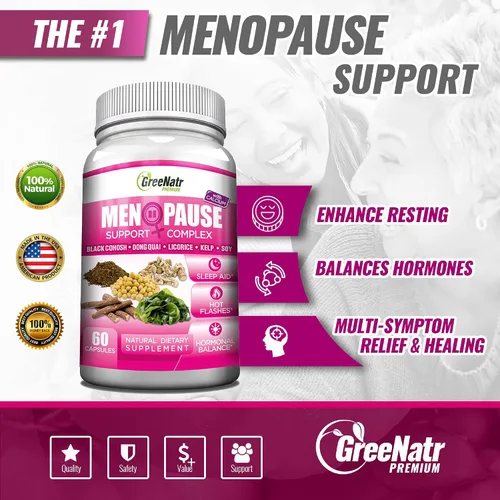 Vista 2 de GreeNatr Suplementos para la menopausia para mujeres, suplementos de perimenopausia para mujeres con Dong Quai y Cohosh negro para la menopausia