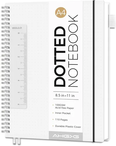 Vista 19 de AHGXG Diario de puntos, cuaderno en espiral de cuadrícula de puntos de 8.5 x 11 pulgadas, cuaderno de puntos grande A4, papel grueso de 3.53 oz/m²