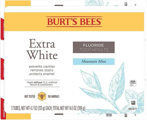 Vista 7 de Pasta de dientes Burt's Bees Extra White, pasta de dientes con flúor, sabor natural, menta de montaña, 4.7 oz, paquete de 3
